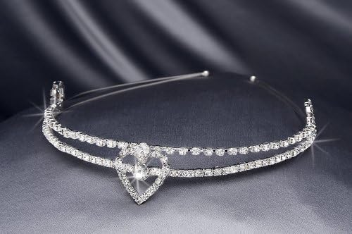 Crystal Rhinestone Bridal Wedding Heart Headband, Crystal/Silver, HEA-6003