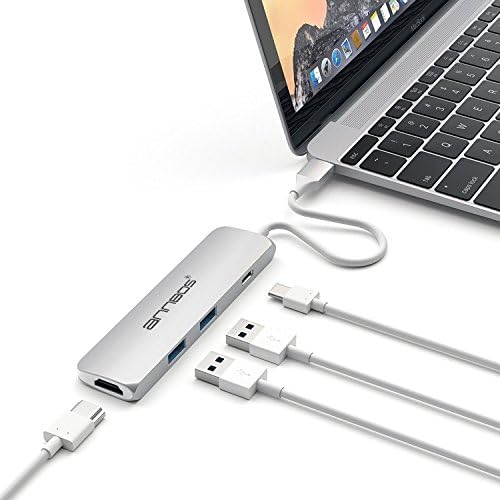 USB C Hub ANNBOS Type C Adapter Aluminum Certified USB-C 3.1, Charging Port Thunderbolt 3, 4K HDMI, 2 USB 3.0 Ports for MacBookPro 2016/2017 Type C Devices (Silver)