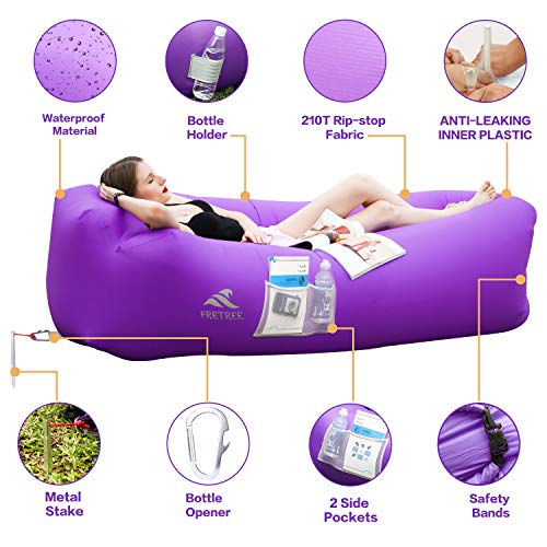 FRETREE Inflatable Lounger Air Sofa Hammock - Portable Anti-Air Leaking & Waterproof Pouch Couch and Beach Chair Camping Accessories for Parties, Travel, Camping, Picnics, Pool, Large, Purple