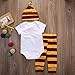 Baby Boys Girls Letter Print Short Sleeve Bodysuit Striped Pants Outfit Hat (80 (6-9 Months), Short Sleeve)