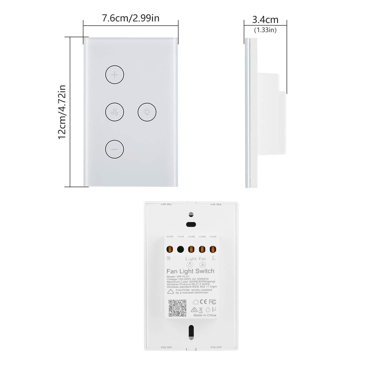 Smart Light Fan Switch, WiFi Ceiling Fan Speed Controller Fan Light Timer APP/Voice/Touch Control Compatible with Alexa and Google Home