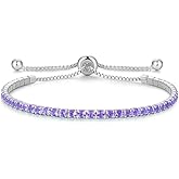 Cranmadia Valentines Day Gifts Sterling Silver Birthstone Tennis Bracelets for Women 2.5mm Tennis Bolo Bracelet Fashion Jewelry Birthday Gifts for Women Mom Wife | Adjustable Size 9"