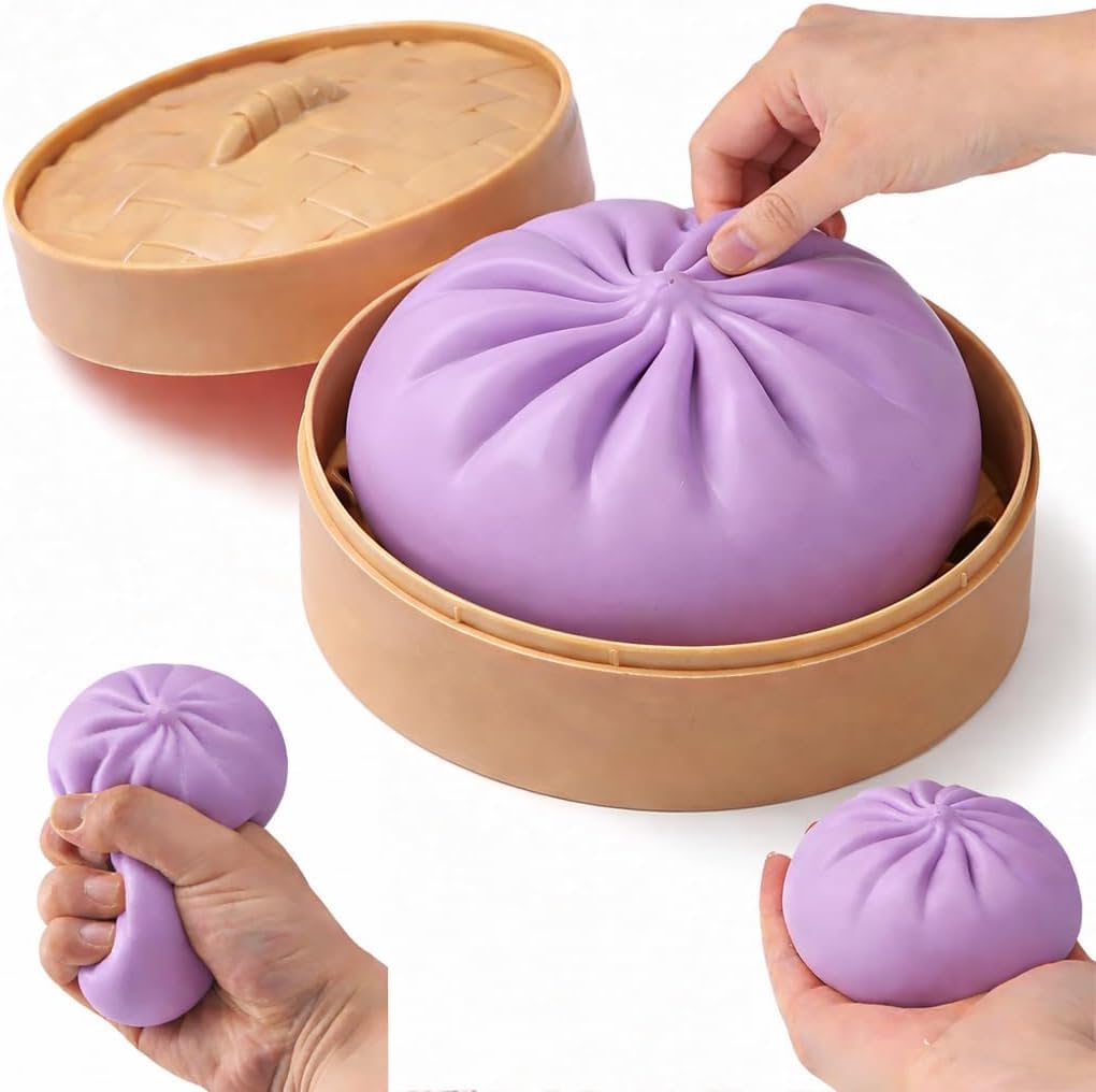 Giant Mystery Dumpling Squishy, Bao Bun Stress Toy, Jumbo Dumpling Squishy Toy With Steamer Box, Anxiety Relief Fidget Toy, Funny Slow-Rise Stress Toys
