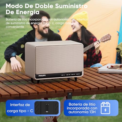PHILIPS Bocina Bluetooth, Altavoz Bluetooth Portátil con Graves Profundos, 30 W, Bluetooth 5.3, 13h de Reproducción, Admite Bluetooth/AUX/TF/U Disk para Interiores, Fiestas, Exteriores (Blanco)