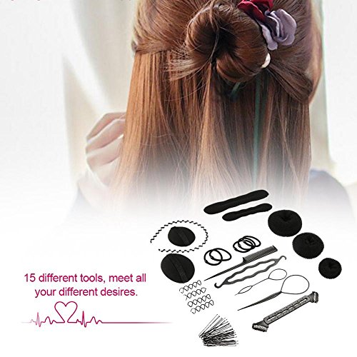 Hair Styling Set, 15Pcs/Set Fashion DIY Hair Design Twist Tool Simple Fast Braid Ponytail Holder Bun Maker Hair Makeup Accessories - Thumbnail 2