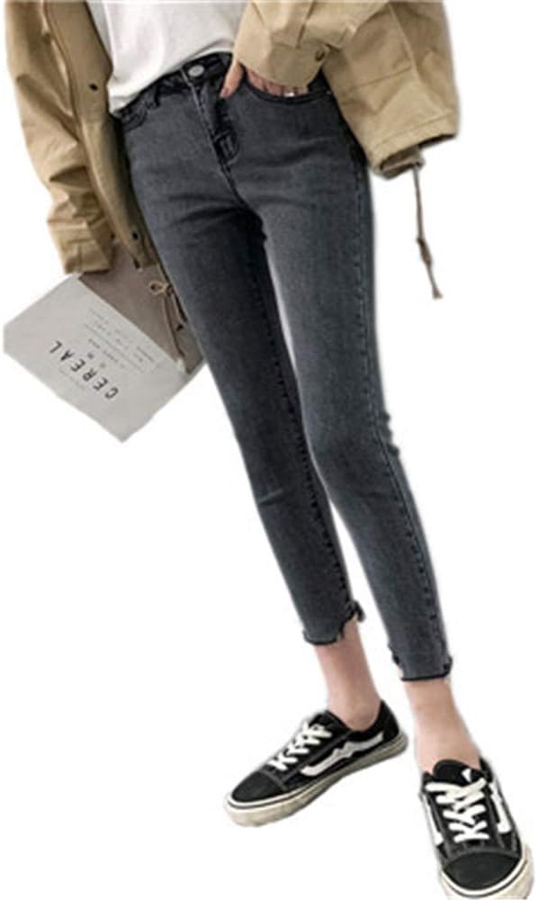 heipeiwa Women's Skinny Ankle Jeans with Raw Hem Mid Rise Casual Junior Denim Jeans