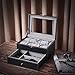 BEWISHOME Watch Box Organizer with Valet Drawer - Real Glass Top, Metal Hinge, Large Holder, Black PU Leather - 10 Slots Watch Storage Case Jewelry Box for Men SSH14B