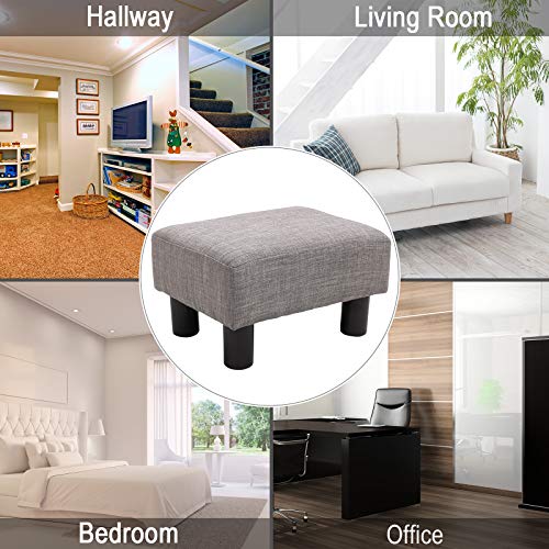 16” Cube Modern Linen Fabric Pouf Footrest Ottoman Grey