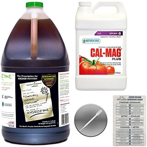 2 Pack Bundle: 4 Liter Sipco Hygrozyme &amp; 1 Gallon Botanicare Cal-Mag Plus + Twin Canaries Chart &amp; Pipette