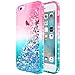 iPhone 6/6S/7/8 Phone Case with Tempered Glass Screen Protector for Girls Women Kids, NageBee Glitter Liquid Sparkle Bling Floating Waterfall Diamond Shockproof Cute Case -Pink/Aqua