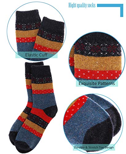 Womens Wool Socks Thick Heavy Thermal Cabin Fuzzy Winter Warm Crew Socks For Cold Weather 5 Pack (snowflake) - Thumbnail 2