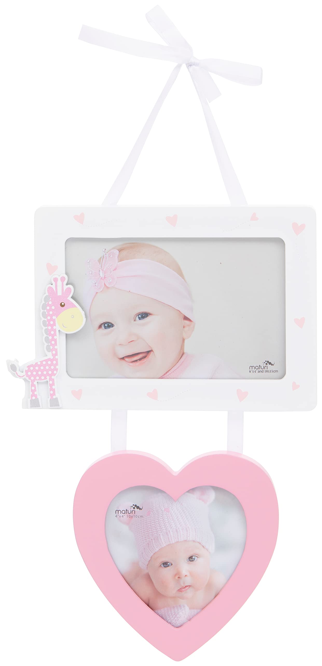 Maturi Twin Photo Frame, Pink Baby Girl, 6 x 4 Inches, Christening Newborn Gift