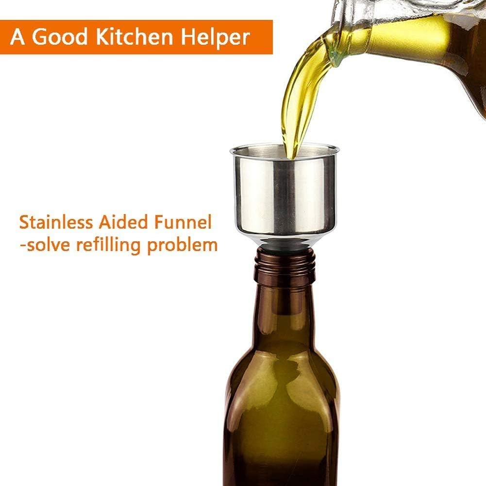 HOTOOLME Olive Oil Bottle Olive Oil Dispenser 500ml Oil Bottle Drizzler 2 Pack Oil Bottles for Kitchen Cruet Set including Spouts,Funnel,Cleaning Brush,Stoppers and Caps - Image 5