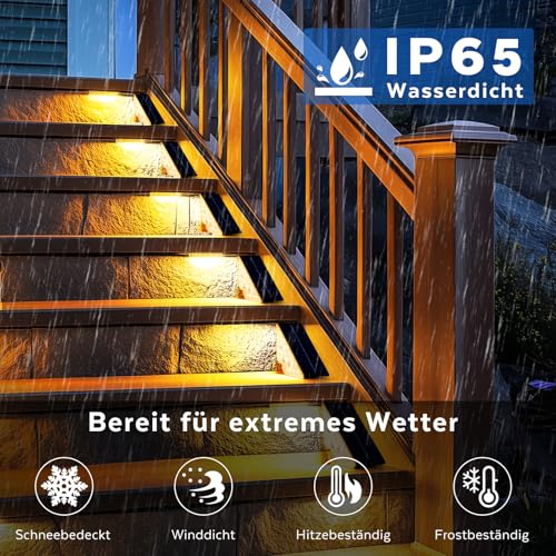 Solar Lights for Outdoor Garden Stair Light 800 mAh Stair Lighting Outdoor Solar Floor Lights Outdoor for Courtyards Decoration Patio Fence Pathway Steps LED Path Lights IP65 18 LED Pack of 6