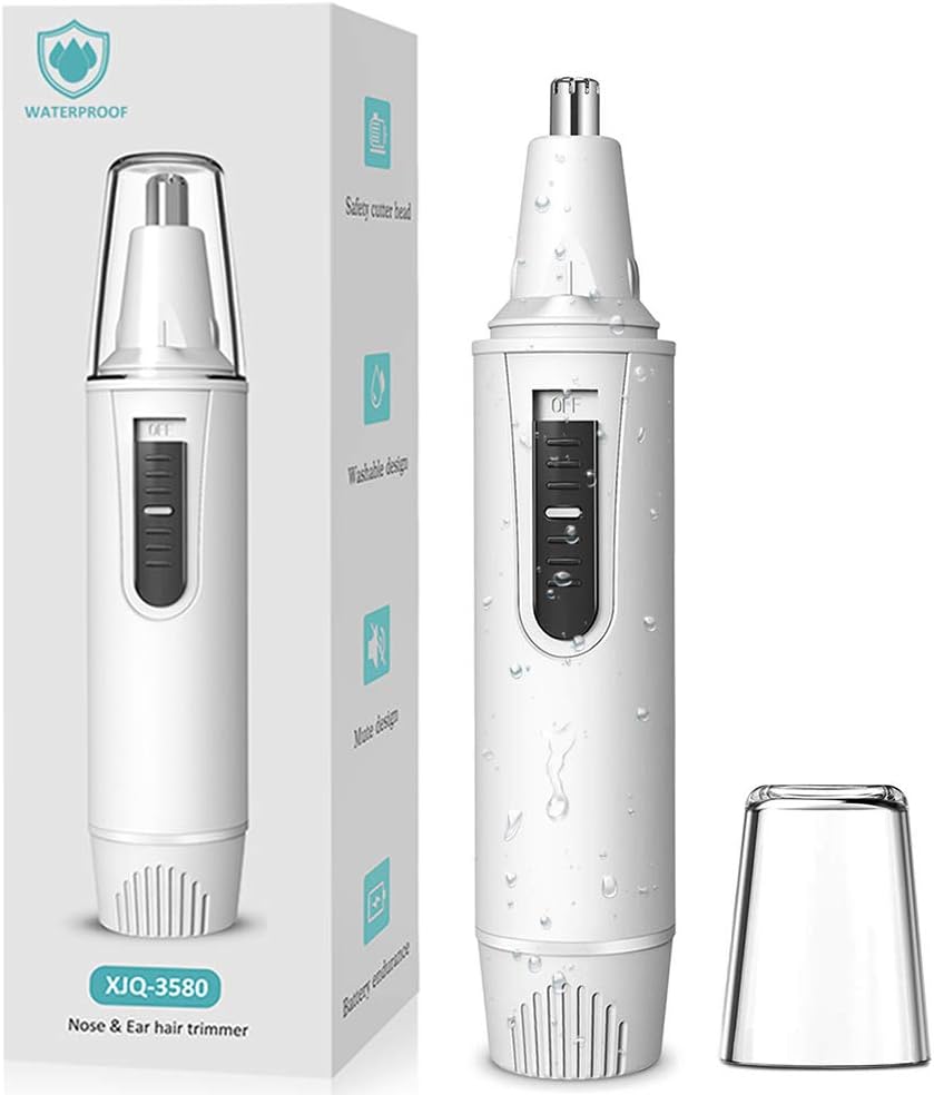 Ear and Nose Hair Trimmer,beitony Professional Painless Electric Nostril Nasal Hair Clippers Trimmers for Men and Women, Mute Motor, Battery-Operated, IPX7 Waterproof Dual Edge Blades (White)