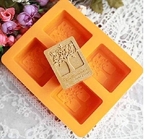 VAURUM Rectangle Tree 4 Cavity Soap Making Heavy Wt Silicone Mould APX 100gms