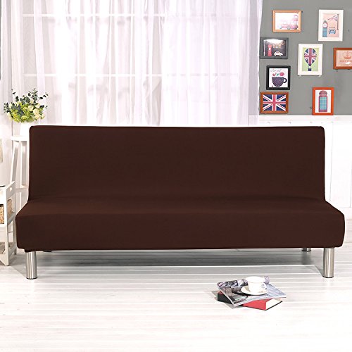 Yunhigh Armless Sofa Cover Stretch Sofa Bed Slipcover Protector Non-Slip Settee Folding Couch Sofa Shield Polyester Spandex Futon Cover Without Armrests - Coffee