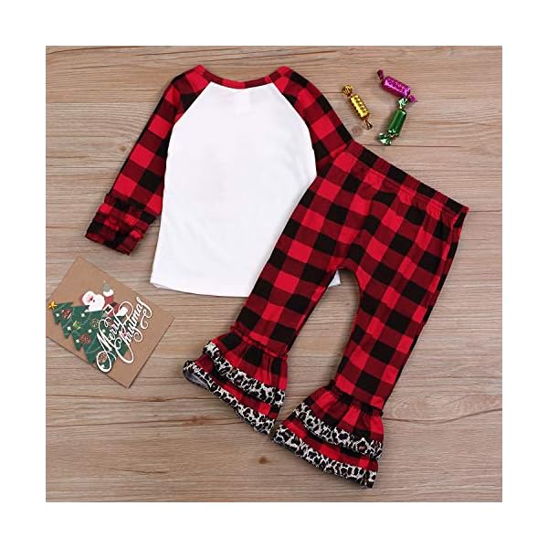 Christmas Outfits Infant Toddler Baby Girls Merry Christmas Ruffle T-Shirt Plaid Leopard Bell Bottom Pants Fall Clothes… - Image 4