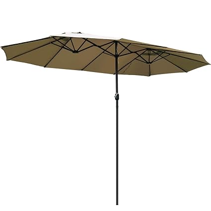 TANGKULA 15 Ft Patio Umbrella Double-Sided Steel Outdoor Market Table Umbrella with Crank (Beige)