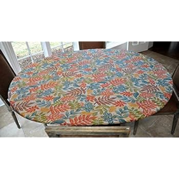 flannel vinyl fitted elastic backed edged oblong table botanical oval fits tables pattern