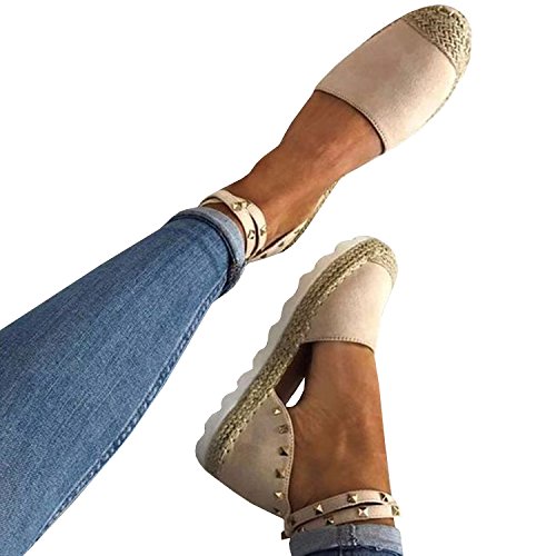 Ferbia Womens Espadrille Flat Sandals Cross Ankle Strap Gold Stud Cut Out Summer Shoes - Thumbnail 2