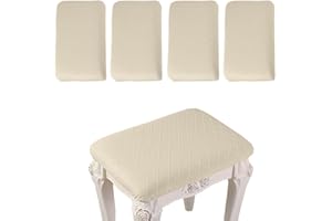 DEBRUYNE ANWUCHEN Stool Covers Rectangle,4 Pack Stretch Rectangle Bar Stool Covers Elastic Vanity Stool Cover Jacquard Chair Seat Slipcover Counter Stool Covers Saddle Seat Cover for Wooden Metal Bench(Beige)