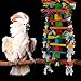 MEWTOGO Large Bird Toys - Natural Wooden Parrot Chewing Toys with Edible Colored Blocks & Sturdy Knots for African Grey Macaw Amazon Parrot Conures Cockatiels