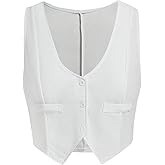 SweatyRocks Women's Solid Button Front Crop Waistcoat V Neck Sleeveless Blazers Vest Tops