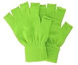 Women's Fingerless Stretchy Knit Gloves & Mittens Fingerless Neon Green