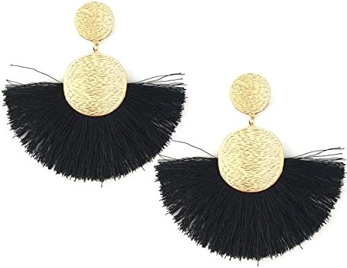 Circle Tassels Earrings, Tassels Pendant Earrings, Designer Tassels Jewelry Making By MeliMe (Black)