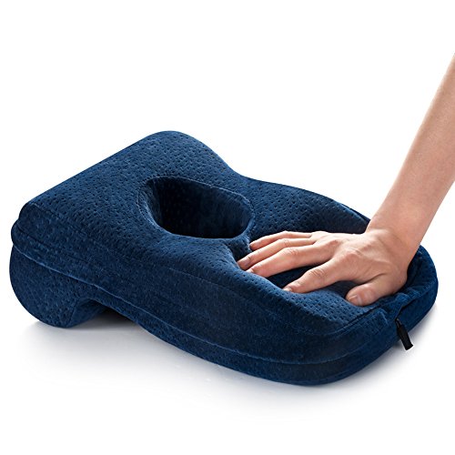 WER Nap Sleeping Pillow Cushion AF8 Bamboo Charcoal Memory Foam Pillow Slow Rebound Desk Nap Pillow with Hollow Design Ideal for Face Down Sleeper Back Support, Removable Washable Velvet Cover