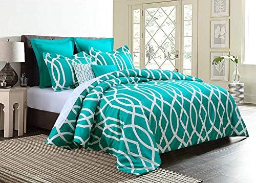 Empire Home Annissa Collection Luxurious 10-Piece Geometric Soft Comforter Set & Bed Sheets Limited-Time Sale!! (Teal Anbu, King Size)