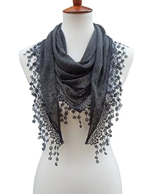 Cindy & Wendy Lightweight Triangle Floral Fashion Lace Fringe Scarf Wrap for Women
