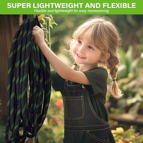 Garden Hose 15 m with 10 Modes Irrigation Gun | TPE Lightweight Anti-Tangle Kit | For Irrigation and Car Wash, Brass Connections 1/2" & 3/4" | Aluminium/Copper Adapter