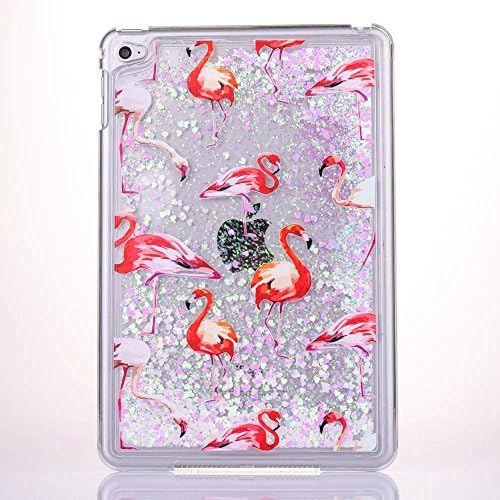 Liquid Case for iPad Mini 4,Creative Design High Heel Bird Print Glitter Shiny Love Hearts Plastic Case for Apple iPad Mini 4 (Bird Light Pink)