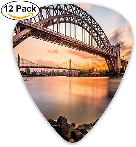 LOGENLIKE Sunset Evening Hell Gate And Triboro Bridge 12 Pack Colorful,Stylish, Premium Quality | Perfect Guitar Picks For Kids &amp; Teens