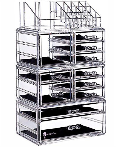 Cq acrylic Large 9 Tier Clear Acrylic Cosmetic Makeup Storage Cube Organizer with 11 Drawers. It Consists of 4 Separate Organizers, Each of Which Can be Used Individually -9.5