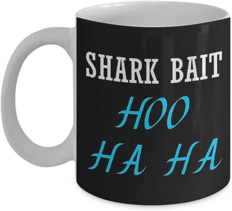 SHARK BAIT HOO HA HA (BLACK TANK) Coffee Mug, Funny, Cup, Tea, Gift For Christmas, Father's day, Xmas, Dad, Anniversary, Mother's day, Papa, Heart, Sa