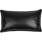 pillowerus Faux Leather Black 14"x24" Lumbar Pillow Case/Cushion Cover Modern Contemporary Design Decorative Throw Pillowcase