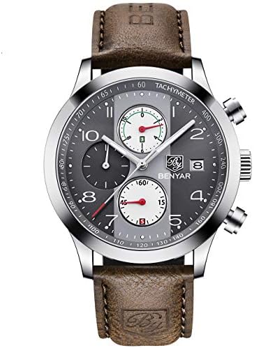 BENYAR Chronograph Waterproof Watches Business Leather Band Strap Wrist Watch with Date for Men