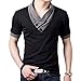 Men Summer Fashion Button V Neck Slim Muscle Tops Tee T Shirt Tshirt (US L/Asia Tag 2XL, Black)