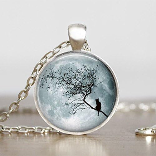 Full Moon Pendant Cat Silhouette Necklace Handmade