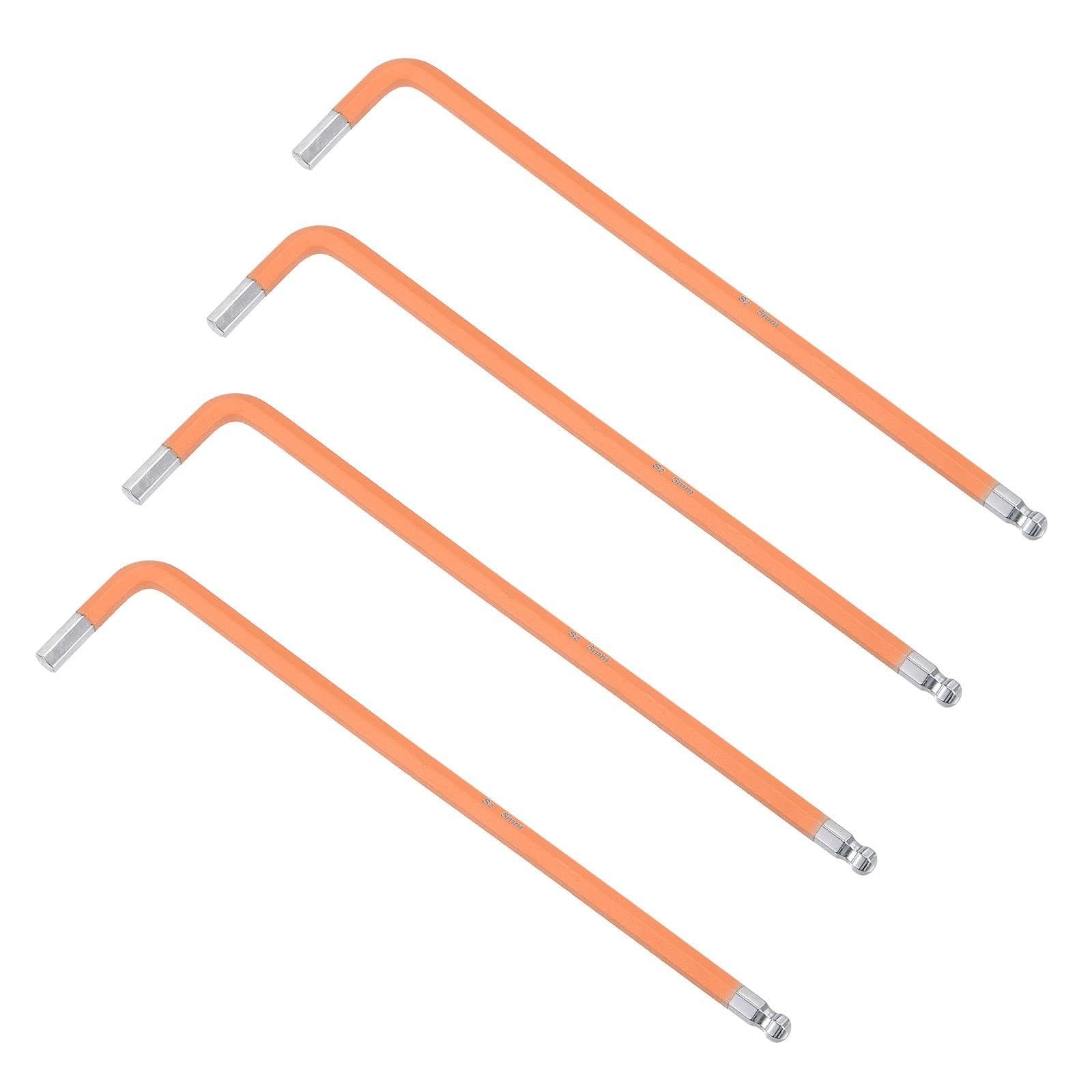 TOP-VIGOR 4Pcs 5mm Ball End Hex Key Wrench, L Shaped Long Arm Allen Key for Household DIY, Professional Machine Repairing