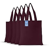 Simply Green Solutions Reusable Cotton Cloth Grocery Craft Bag, 15 x 16 Reusable Tote with Handle, Pack of 5, Maroon