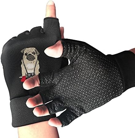 KIOJIANM Photographer Pug Dog Men Fingerless Gloves Bike Gloves Weight Lifting Glove For Women