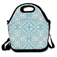SWDGYW36 Floral in Teal Cream and Blue Lunch Bag Lunch Tote Lunch Pouch Handbag Made for Women, Men and Kids