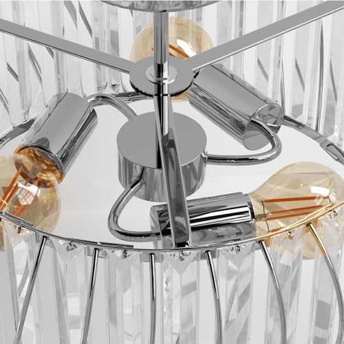ANWIO Crystal Ceiling Lamp, Living Room Glass Ceiling Lamp with 3 E14 Base, Modern Silver Pendant Lamp, Crystal Ceiling Lamp with Bedroom, Kitchen, Dining Room (40 cm, Without Bulb)