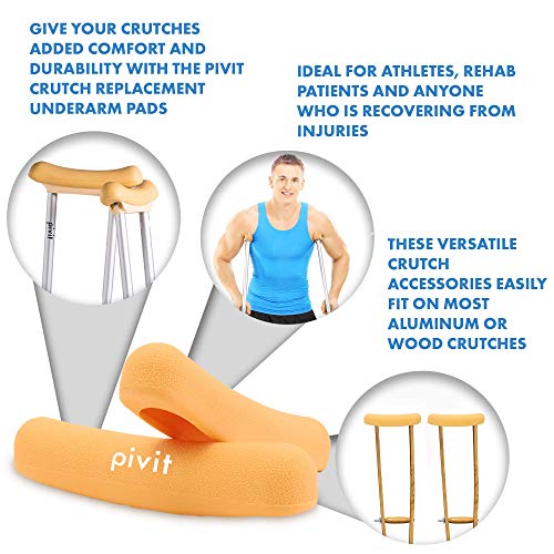 Pivit Replacement Underarm Crutch Pads | Cushion Tops for Walking Arm Crutches | Universal Slip on Top Covers for Grip Support | Rubber Armpit Bariatric Accessories for Adults, Kids (1 Pair, Gold)