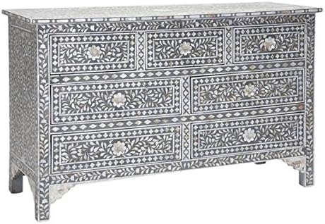 Mother of Pearl Furniture : Gray Dresser Chest of Drawers Floral Pattern