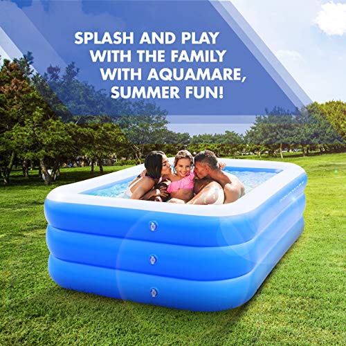 Inflatable Pool for Adults, Kids, Family Kiddie Swimming Pool - Blow Up Rectangular Large Above Ground Pool Floats for Lounging Outdoors, Backyard for Baby - Use w/ Water Slide, Sprinkler Splash Pad